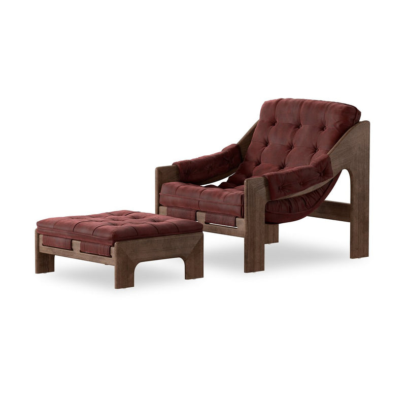 Halston Chair With Ottoman - Nubuck Burgundy