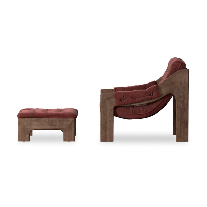 Halston Chair With Ottoman - Nubuck Burgundy