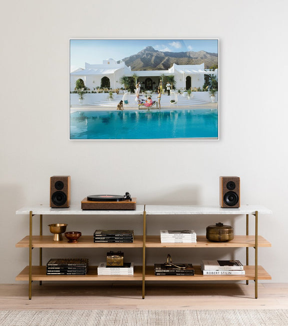 Pool At El Venerol by Slim Aarons - White Maple Floater
