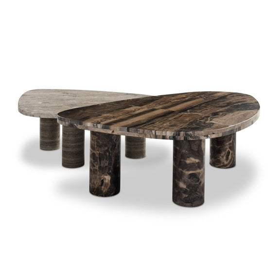 Zion Nesting Coffee Tables - Small Antique White Marble + Large Rocky Brown Marble