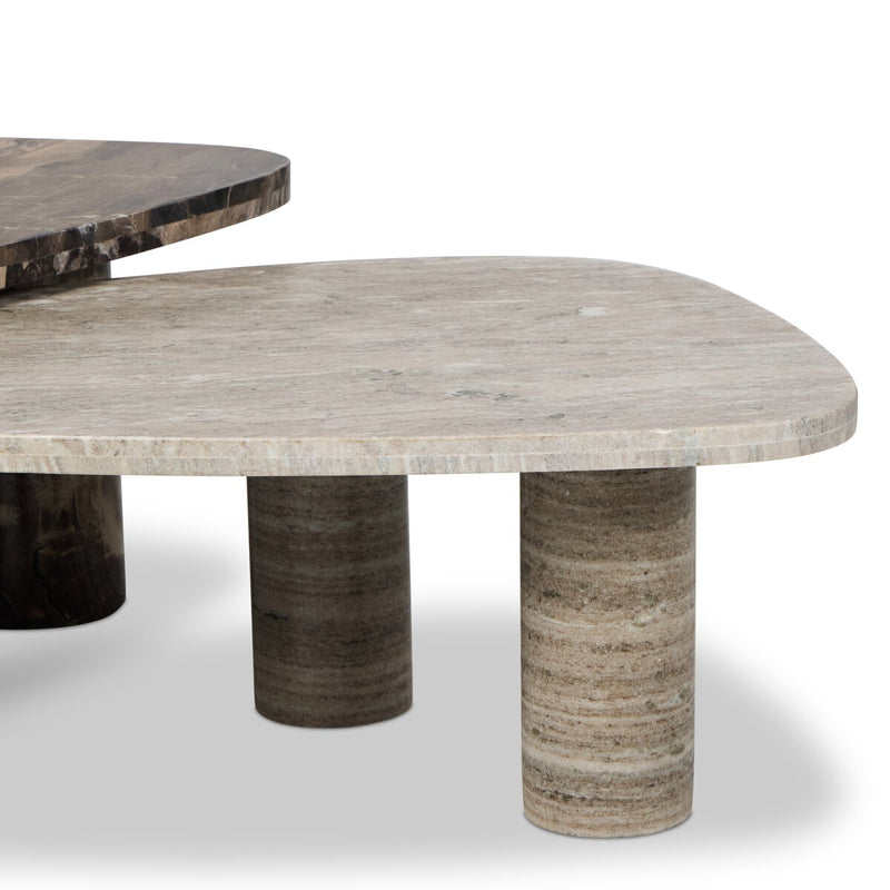 Zion Nesting Coffee Tables - Small Antique White Marble + Large Rocky Brown Marble