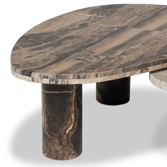 Zion Nesting Coffee Tables - Small Antique White Marble + Large Rocky Brown Marble