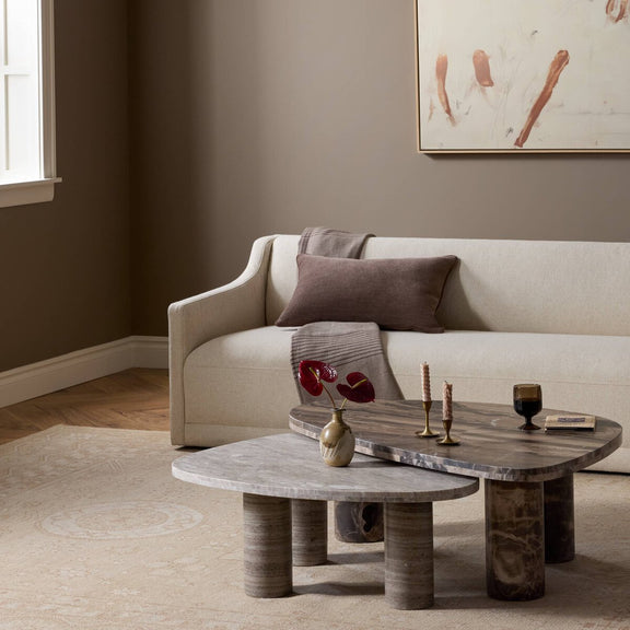 Zion Nesting Coffee Tables - Small Antique White Marble + Large Rocky Brown Marble