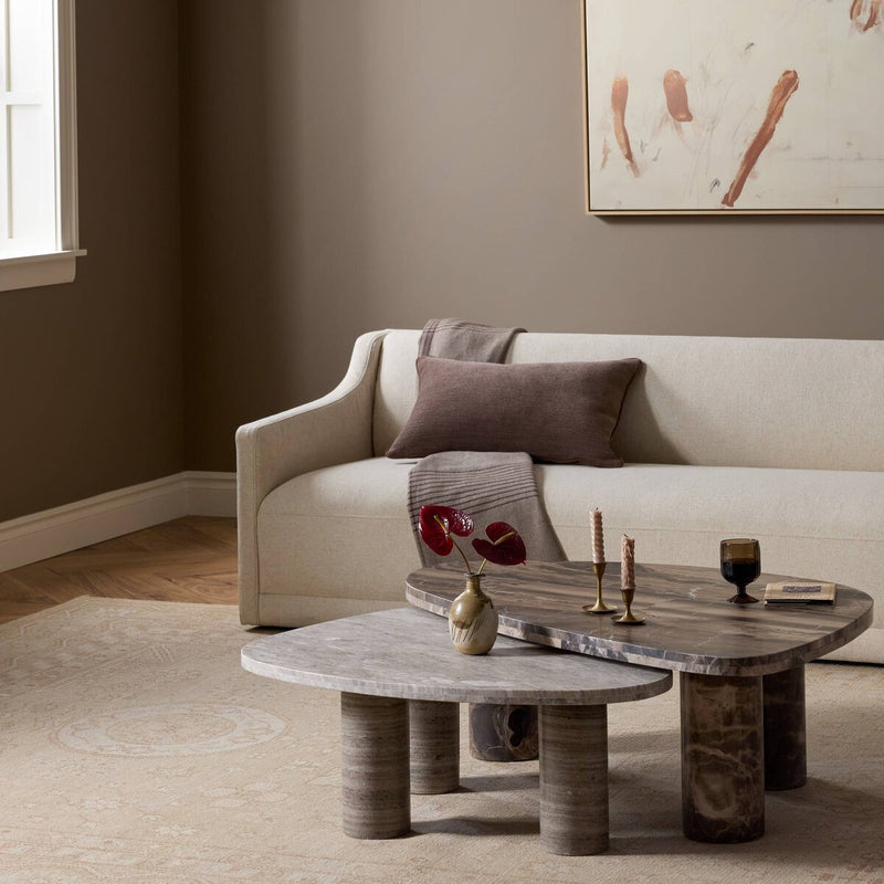 Zion Nesting Coffee Tables - Small Antique White Marble + Large Rocky Brown Marble