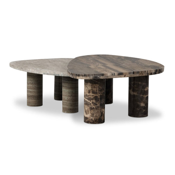 Zion Nesting Coffee Tables - Small Antique White Marble + Large Rocky Brown Marble