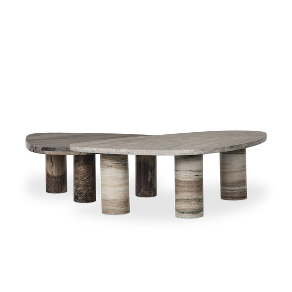 Zion Nesting Coffee Tables - Large Antique White Marble + Small Rocky Brown Marble