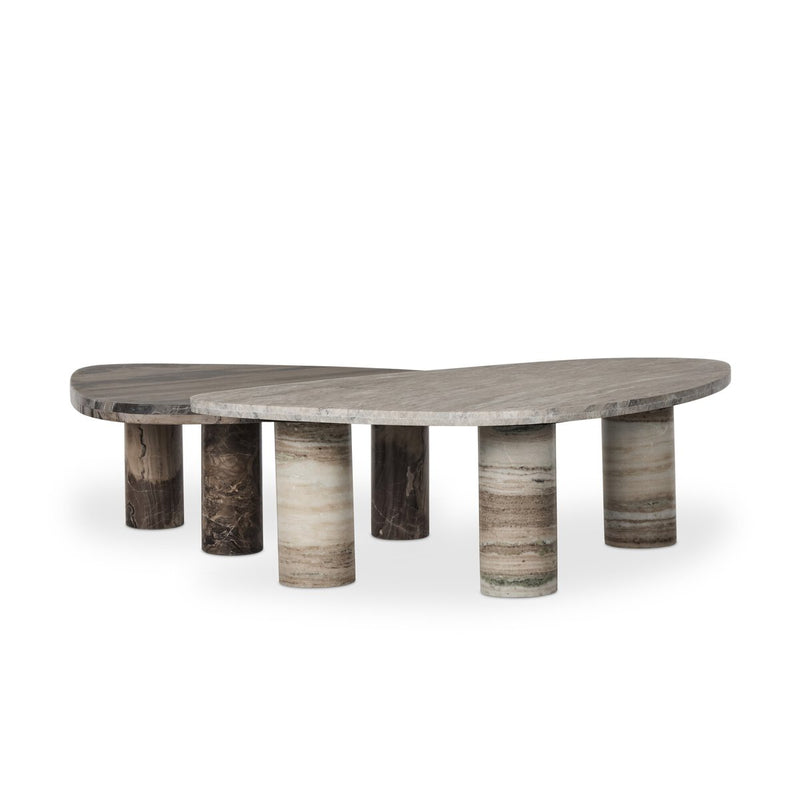 Zion Nesting Coffee Tables - Large Antique White Marble + Small Rocky Brown Marble