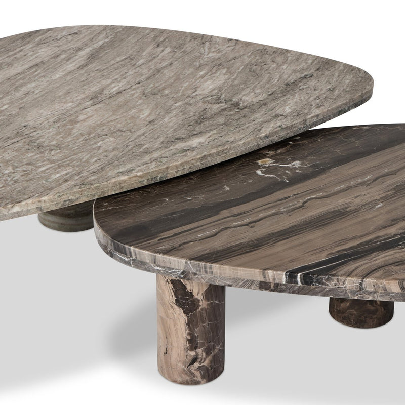Zion Nesting Coffee Tables - Large Antique White Marble + Small Rocky Brown Marble