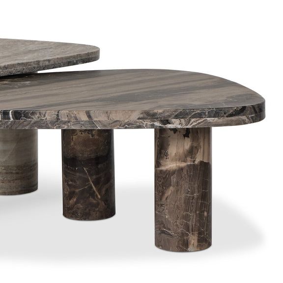 Zion Nesting Coffee Tables - Large Antique White Marble + Small Rocky Brown Marble