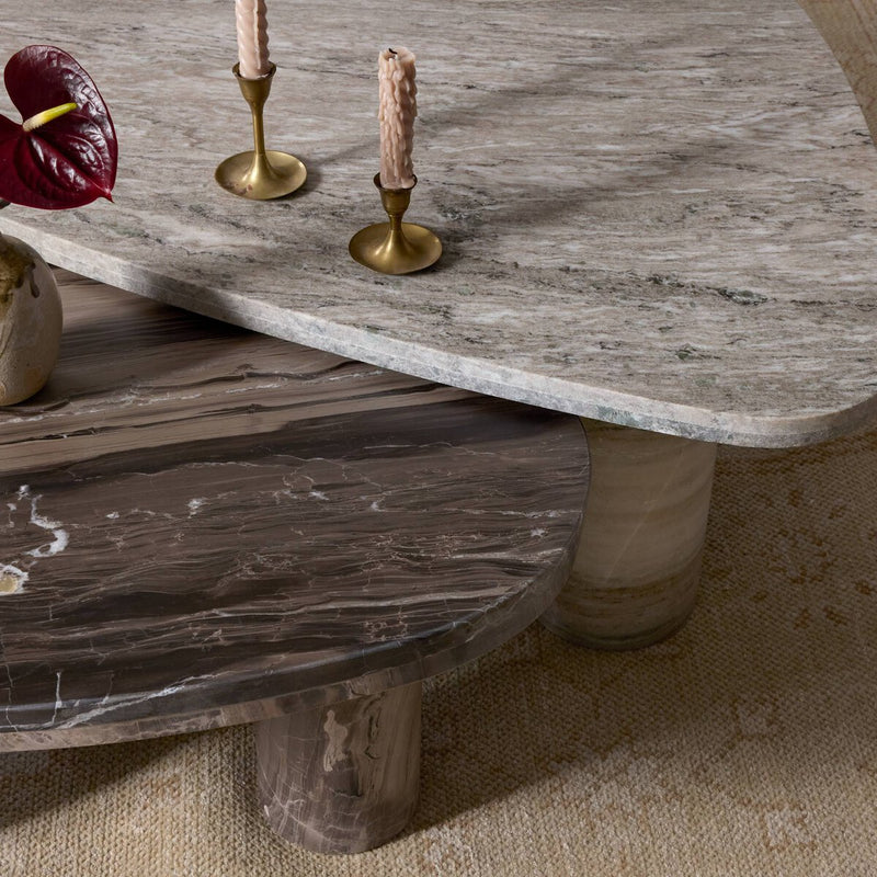 Zion Nesting Coffee Tables - Large Antique White Marble + Small Rocky Brown Marble