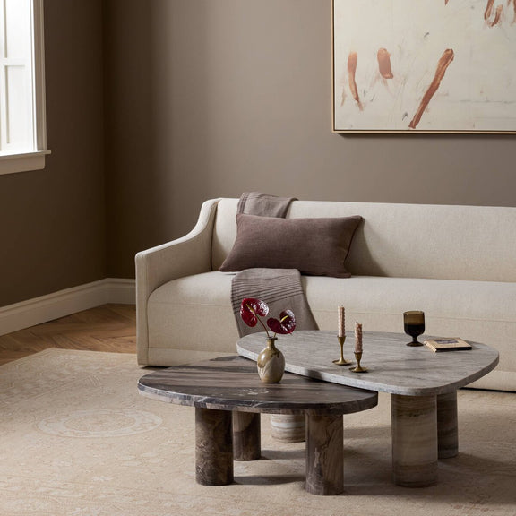Zion Nesting Coffee Tables - Large Antique White Marble + Small Rocky Brown Marble