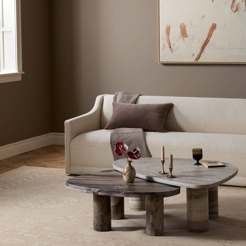 Zion Nesting Coffee Tables - Large Antique White Marble + Small Rocky Brown Marble