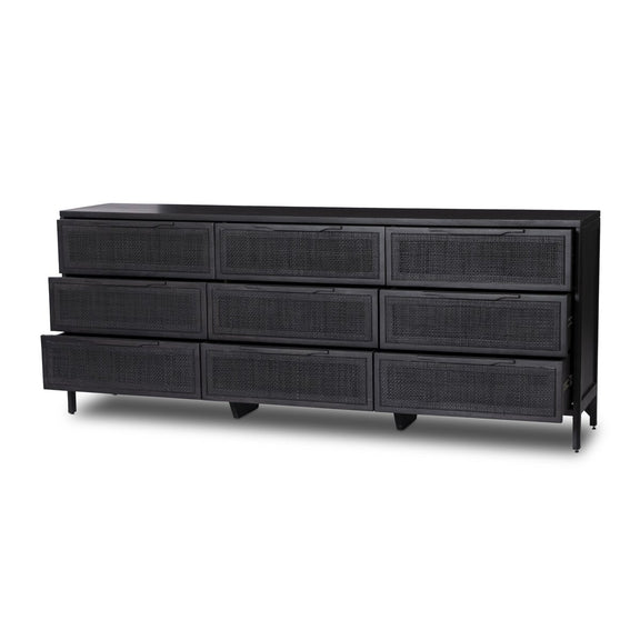 Sydney 9 Drawer Dresser - Black Wash & Black Cane