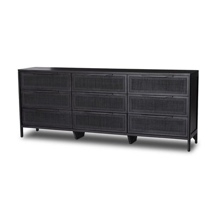 Sydney 9 Drawer Dresser - Black Wash & Black Cane