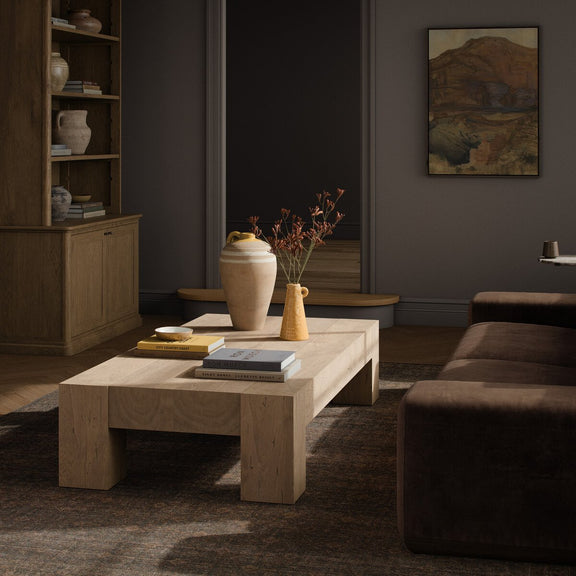 Abaso Rectangular Coffee Table - Whitewash Rustic Wormwood Oak
