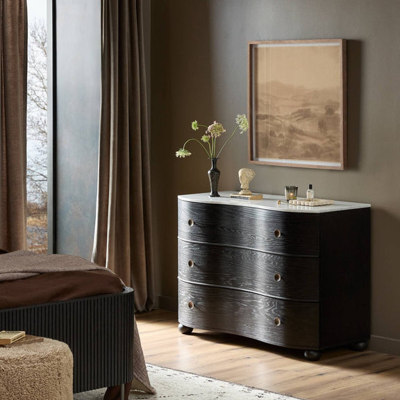Tiago Marble Chest - Distressed Black