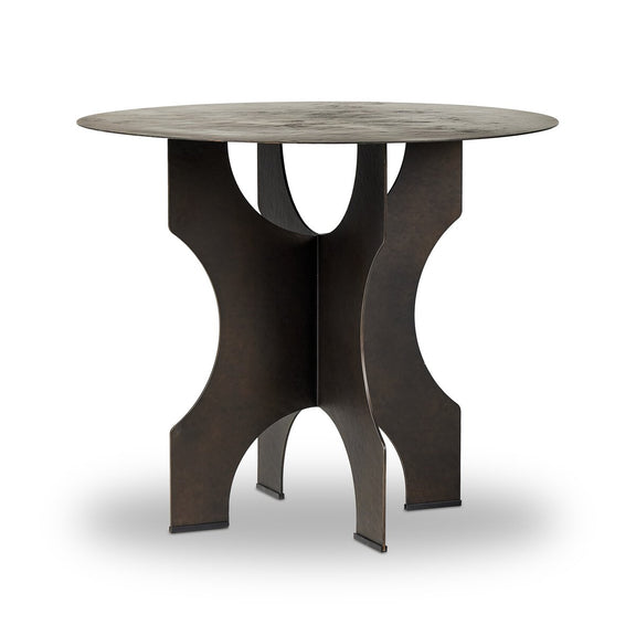 Round Side Table In Solid Iron - Bronze Hammered Textured