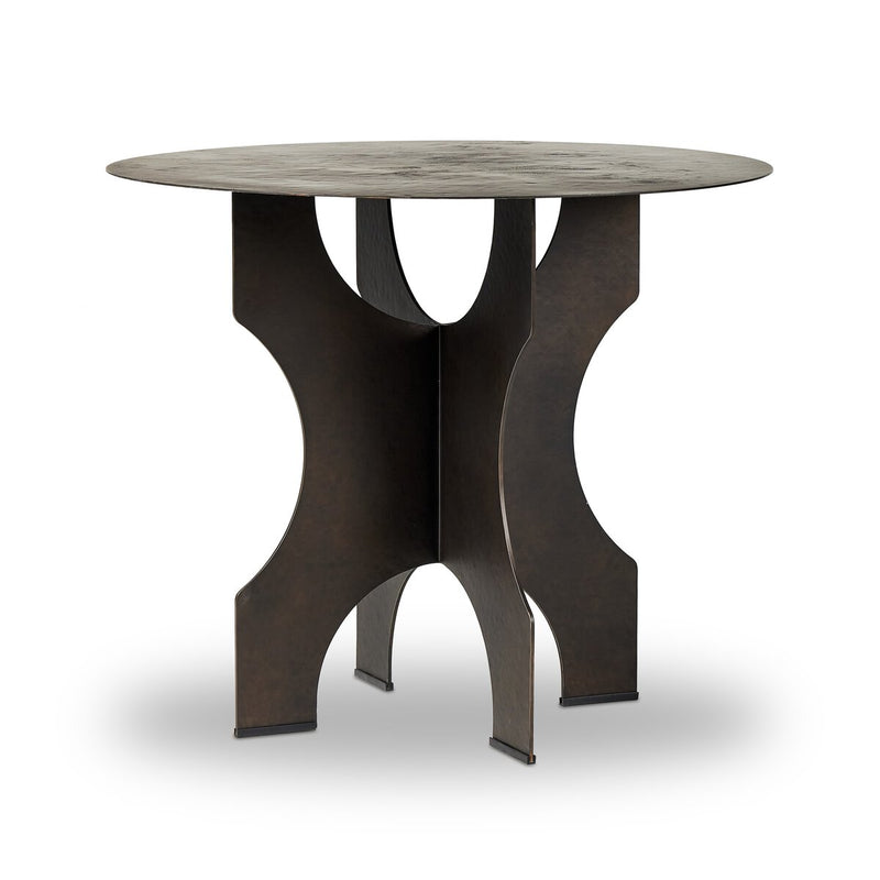 Round Side Table In Solid Iron - Bronze Hammered Textured