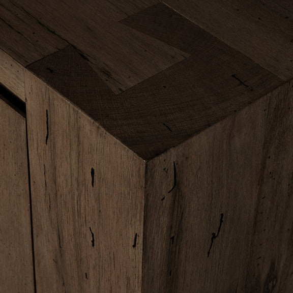 Abaso Media Console - Ebony Rustic Wormwood Oak