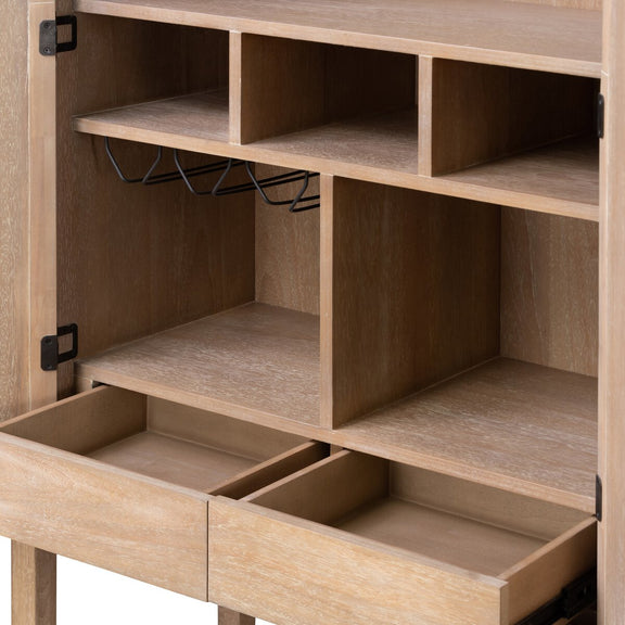 Caprice Tall Bar Cabinet - Light Natural Parawood Veneer