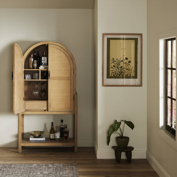 Caprice Tall Bar Cabinet - Light Natural Parawood Veneer
