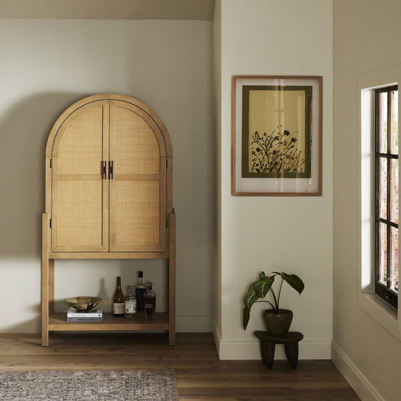 Caprice Tall Bar Cabinet - Light Natural Parawood Veneer