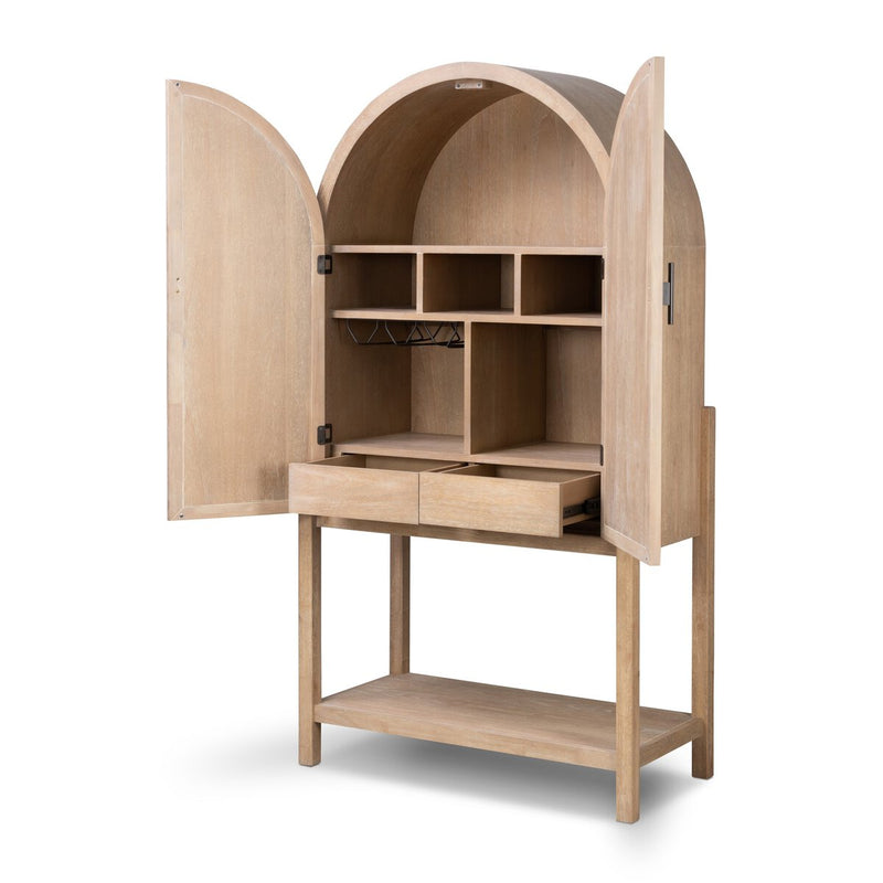 Caprice Tall Bar Cabinet - Light Natural Parawood Veneer