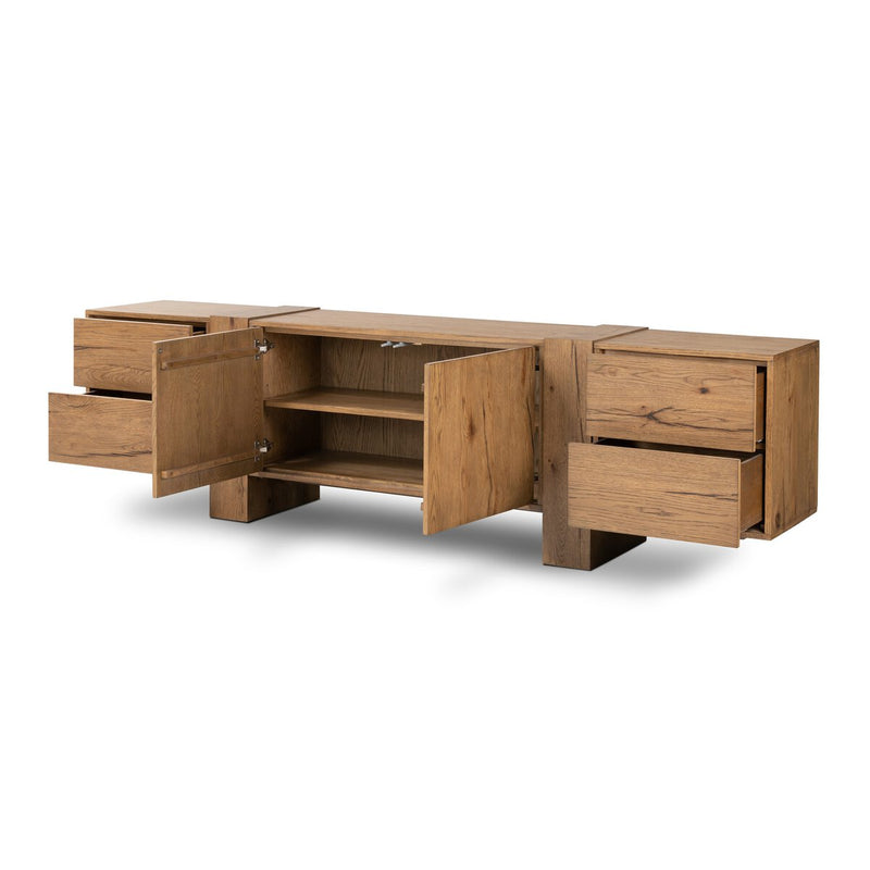 Fisher Media Console - Rustic Amber Oak