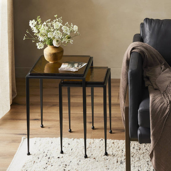 Dalston Nesting End Table Set - Amber Cast Glass