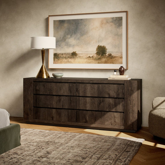 Abaso 6-Drawer Dresser - Ebony Rustic Wormwood Oak