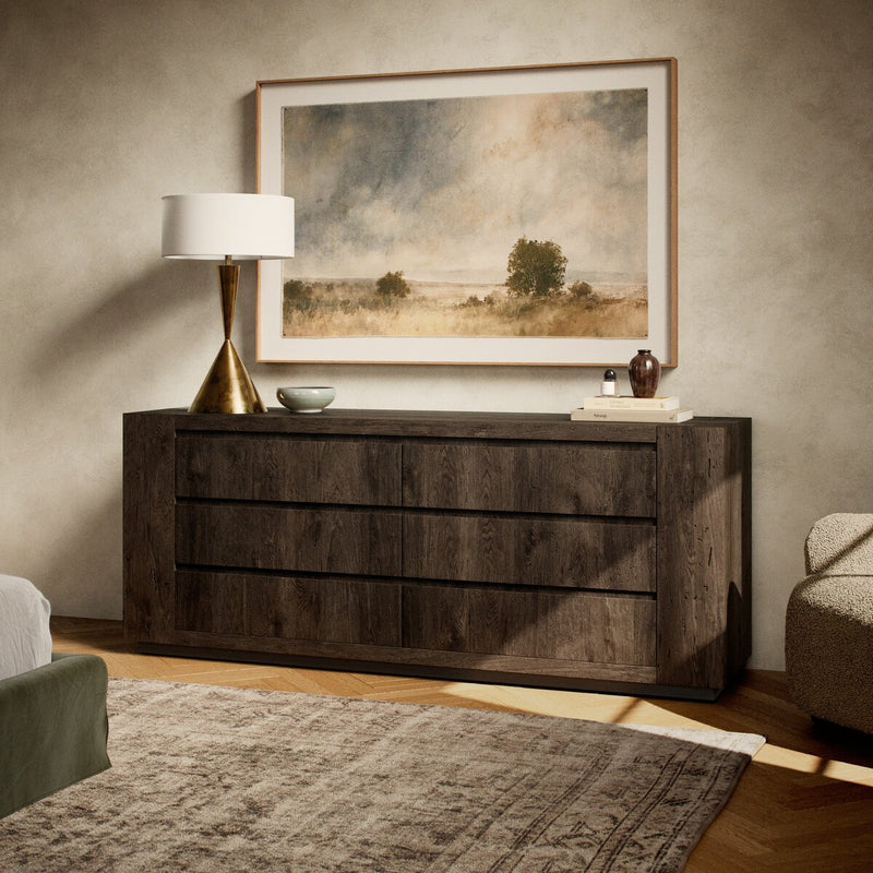 Abaso 6-Drawer Dresser - Ebony Rustic Wormwood Oak