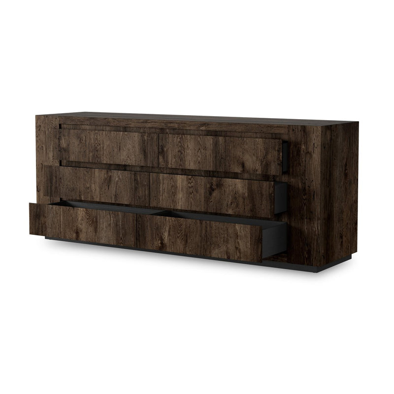 Abaso 6-Drawer Dresser - Ebony Rustic Wormwood Oak