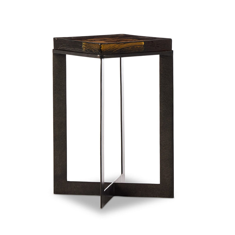 Lennie Cast Glass End Table - Amber Cast Glass