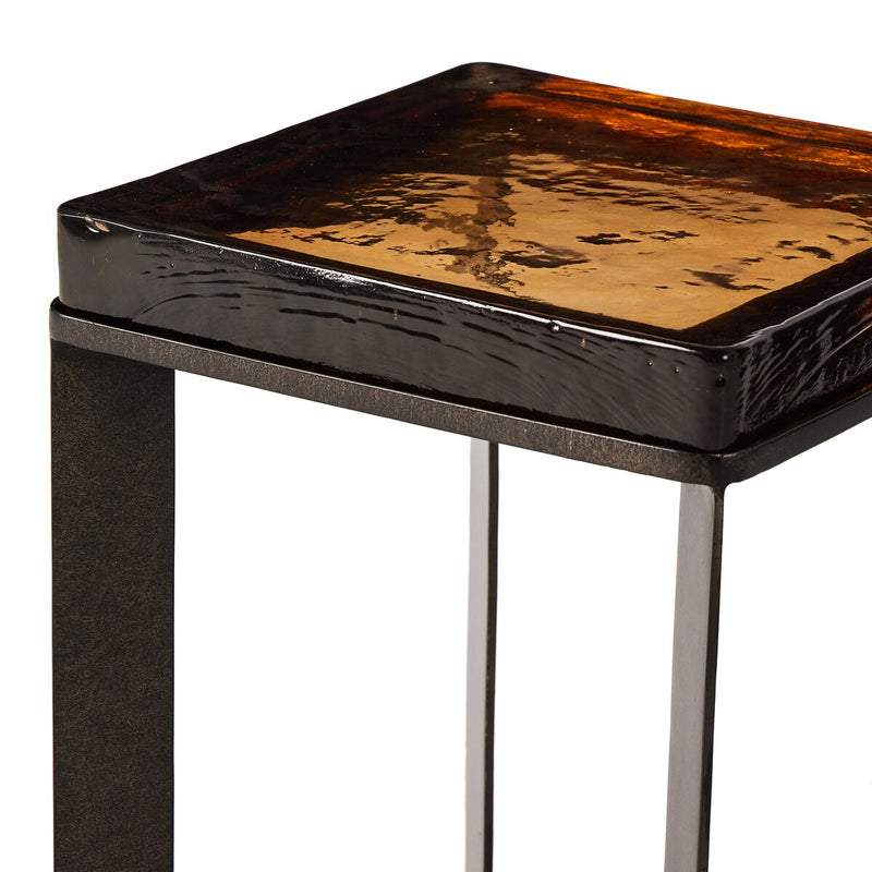 Lennie Cast Glass End Table - Amber Cast Glass