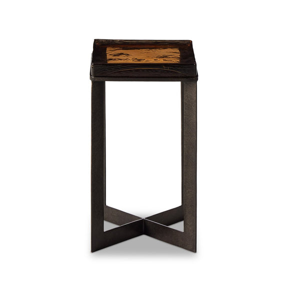 Lennie Cast Glass End Table - Amber Cast Glass