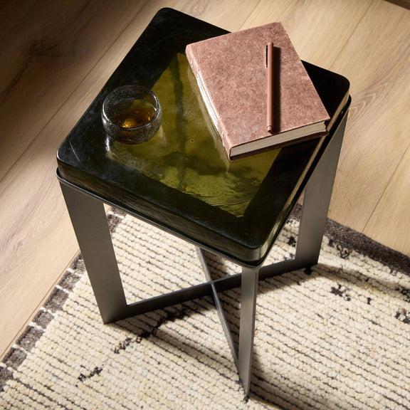 Lennie Cast Glass End Table - Moss Cast Glass