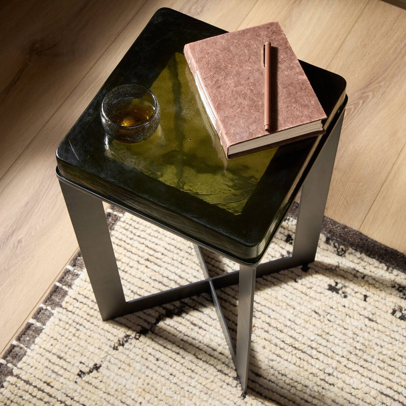 Lennie Cast Glass End Table - Moss Cast Glass