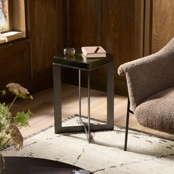 Lennie Cast Glass End Table - Moss Cast Glass