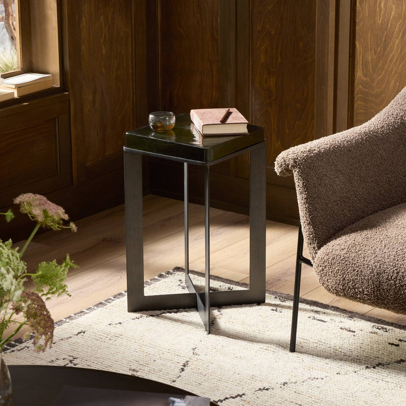 Lennie Cast Glass End Table - Moss Cast Glass