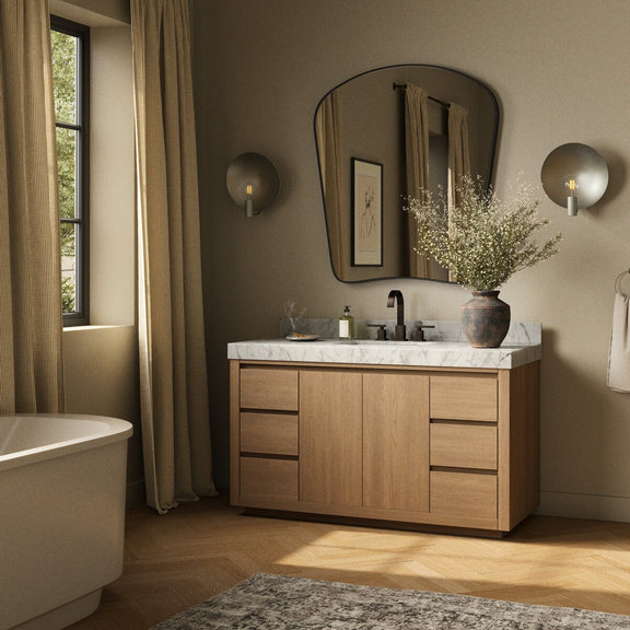Everett Single Wide Vanity - Satin Light Wash Oak Veneer