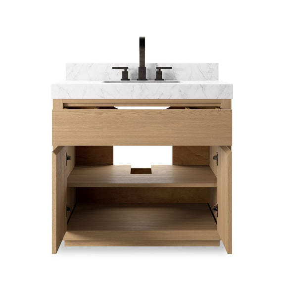Everett Single Vanity - Satin Light Wash Oak Veneer