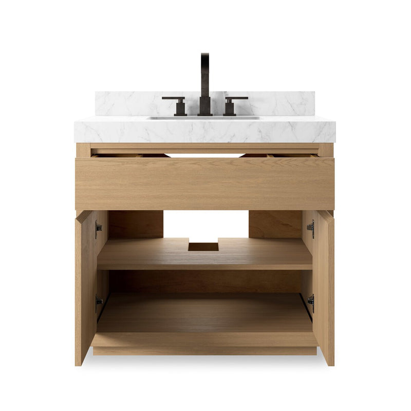 Everett Single Vanity - Satin Light Wash Oak Veneer