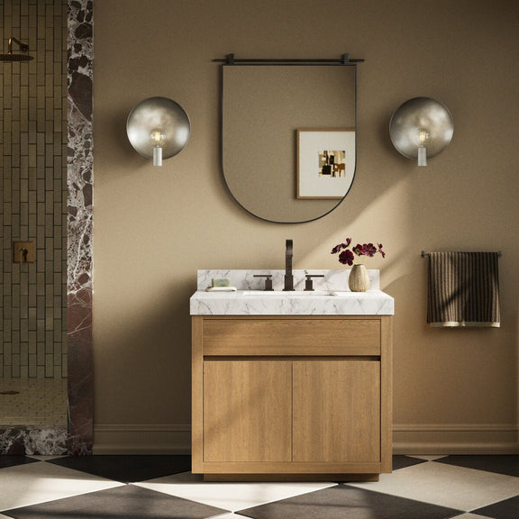 Everett Single Vanity - Satin Light Wash Oak Veneer