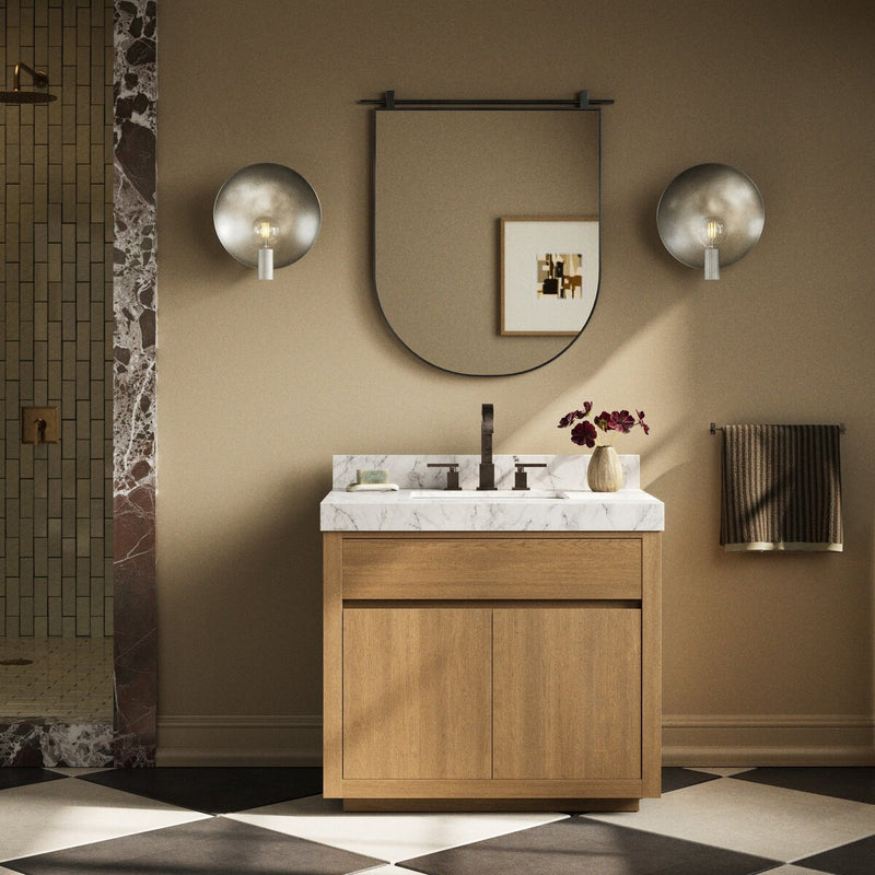 Everett Single Vanity - Satin Light Wash Oak Veneer