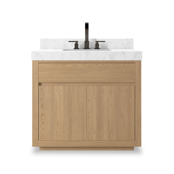Everett Single Vanity - Satin Light Wash Oak Veneer