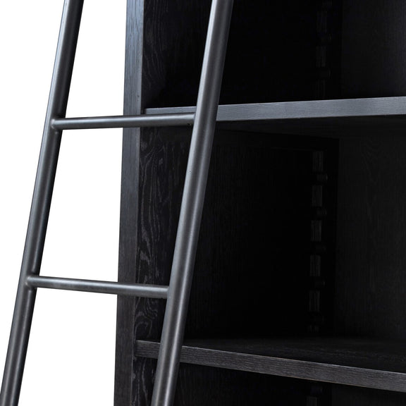 Admont Double Bookcase With Ladder - Worn Black