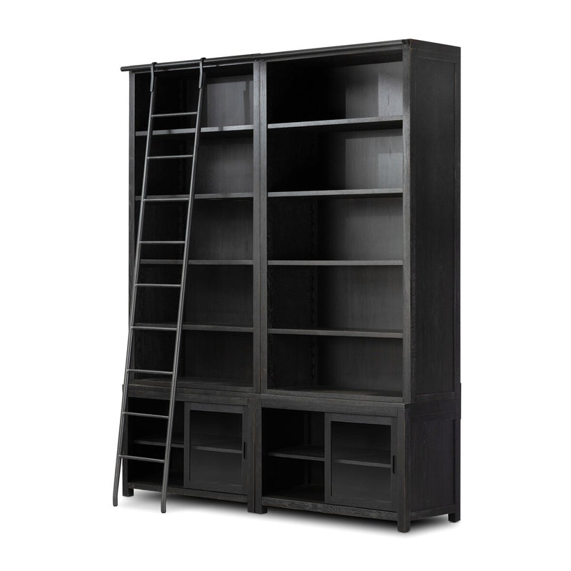 Admont Double Bookcase With Ladder - Worn Black