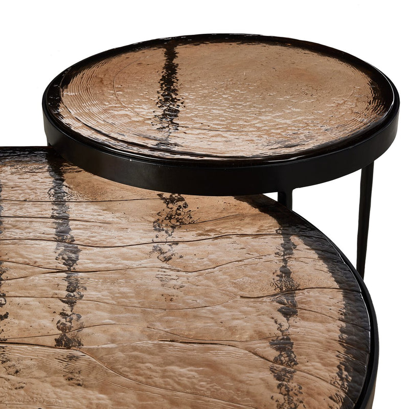 Yoko Nesting Tables - Set Of 2 - Smoked Brown Cast Glass