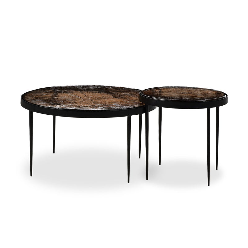 Yoko Nesting Tables - Set Of 2 - Smoked Brown Cast Glass