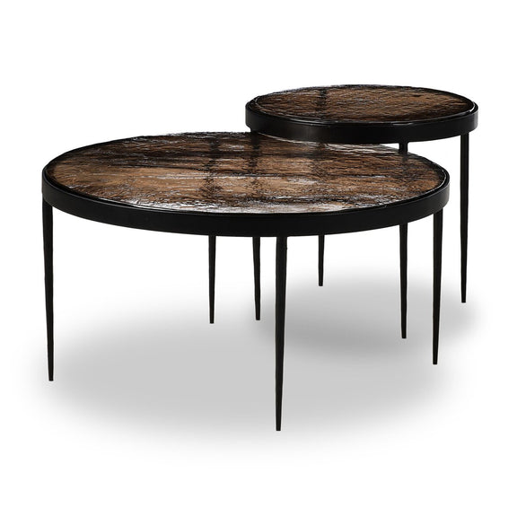 Yoko Nesting Tables - Set Of 2 - Smoked Brown Cast Glass